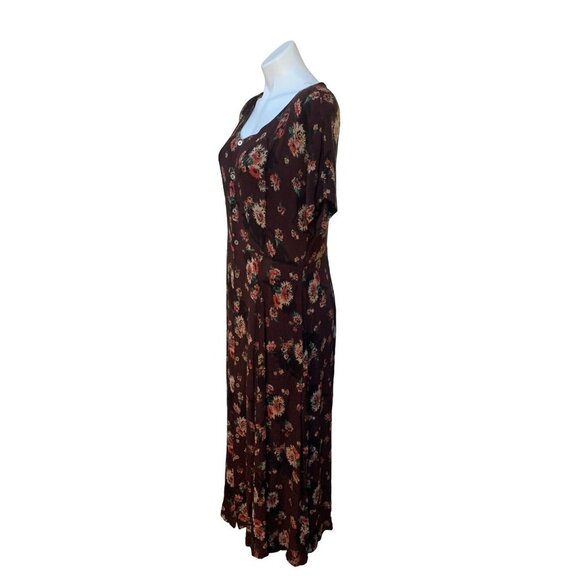 Vintage 90s Floral Maxi Dress Brown Button Front Size 12 MEDIUM - Picture 3 of 8